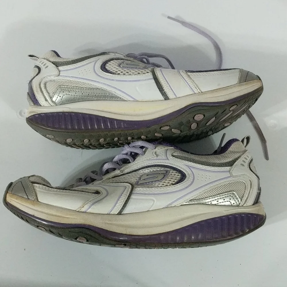 𝅺Skechers Shape Ups Tennis Shoes Sneakers - Purple Silver White - size 7.5